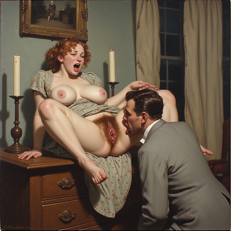 curvy redhead on chest of drawers — 21